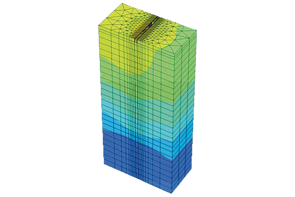 3D Model of open trench, contour plot of total displacement